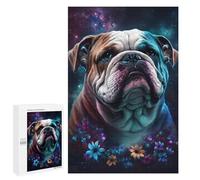 1000 PCS Jigsaw Puzzles- Space Bulldog with Flowers -1 Jigsaw for Adults Relaxing Games Staycation Kill Time Deal As Gifts for The Whole Family 1000 PCS