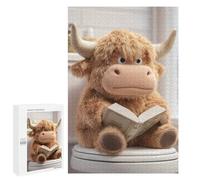 1000 PCS Jigsaw Puzzles- Stuffed Highland Cow Reading on Toilet Jigsaw for Adults Relaxing Games Staycation Kill Time Deal As Gifts for The Whole Family 1000 PCS