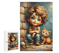 1000 PCS Jigsaw Puzzles Whimsical Child with Kitten Jigsaw Puzzles for Teenagerss But Fun And Humorous Every Piece Is Unique - Learning Educational Toys 1000 PCS