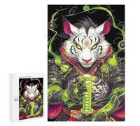 1000 PCS Jigsaw Puzzles- White Tiger Samurai Jigsaw for Adults Relaxing Games Staycation Kill Time Deal As Gifts for The Whole Family 1000 PCS