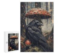 1000 PCS Jigsaw Rainy Forest Raven with Umbrella Mushroom Jigsaws for Adults Puzzle Stress Reliever Parent-child Interaction Unique Birthday And Xmas Gifts 1000 PCS
