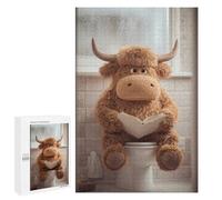 1000 PCS Jigsaw Stuffed Highland Cow Reading on Toilet Adult Jigsaw Puzzles For Family Fun Parent-child Interaction Gifts for Friends And Family 1000 PCS