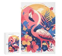 1000 PCS Jigsaw Stylized Flamingo with Tropical Floral Background Adult Jigsaw Puzzles For Family Fun Parent-child Interaction Gifts for Friends And Family 1000 PCS