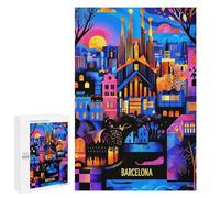1000 PCS Jigsaws Adults Puzzles Barcelona Colorful Urban Mosaic Illustration Jigsaw for Adults Hands-on Game Precision Cutting Parent-child Interaction 1000 PCS