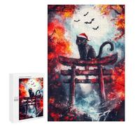 1000 PCS Jigsaws Adults Puzzles Black Cat in Torii Gate Jigsaw for Adults Relax Games Birthday Present Birthday And Unique Gifts 1000 PCS