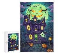 1000 PCS Jigsaws Adults Puzzles Cartoon Halloween Haunted House with Moon Jigsaw Puzzle Family Game Analysis And Logic Parent-child Interaction 1000 PCS