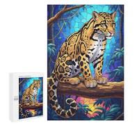 1000 PCS Jigsaws Adults Puzzles Clouded Leopard in Jungle Stained Glass Jigsaws for Adults Toy Wall Decor Home Decoration for Is Ideal As A Gift 1000 PCS