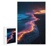 1000 PCS Jigsaws Adults Puzzles Fiery Waves on Black Sand Beach Jigsaw Puzzle Family Game Analysis And Logic Parent-child Interaction 1000 PCS