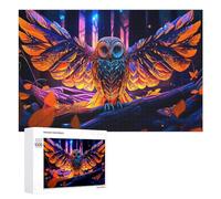 1000 PCS Jigsaws Adults Puzzles Gifts Colorful Glowing Owl in Forest Jigsaw Puzzle Relax Games Staycation Kill Time Birthday Present, Gifts, 1000 PCS