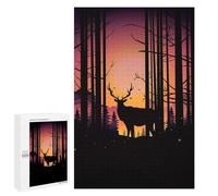 1000 PCS Jigsaws Adults Puzzles Gifts Forest Sunset with Deer Silhouette Jigsaw for Adults Relax Games Home Decoration Birthday Present, Gifts, 1000 PCS