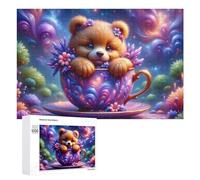 1000 PCS Jigsaws Adults Puzzles Gifts Magical Tea Cup Bear Fantasy Jigsaw Puzzle Relax Games Staycation Kill Time Birthday Present, Gifts, 1000 PCS