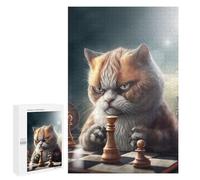 1000 PCS Jigsaws Adults Puzzles Grumpy Cat Plays Chess Adult Puzzles Relaxing Games Precision Cutting Unique Gifts for Birthday And Christmas 1000 PCS