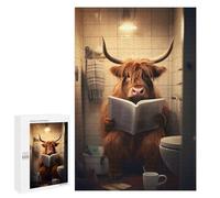 1000 PCS Jigsaws Adults Puzzles Highland Cow on The Toilet Jigsaw Puzzle Family Game Analysis And Logic Parent-child Interaction 1000 PCS
