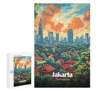 1000 PCS Jigsaws Adults Puzzles Jakarta, Indonesia Cityscape Illustration Jigsaw Puzzle Family Game Analysis And Logic Parent-child Interaction 1000 PCS