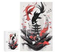 1000 PCS Jigsaws Adults Puzzles Japanese Red Black Koi Adult Puzzles Relaxing Games Precision Cutting Unique Gifts for Birthday And Christmas 1000 PCS