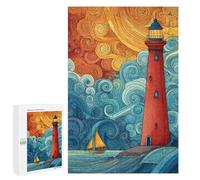 1000 PCS Jigsaws Adults Puzzles Lighthouse Ocean Waves Art Print-1 Puzzles for Teenagers Family Activities Educational Challenge for Educational Game Challenge Toy 1000 PCS