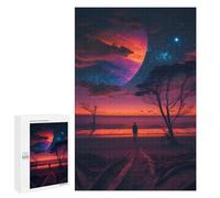 1000 PCS Jigsaws Adults Puzzles Mystical Beach Under A Giant Planet Adult Puzzles Relaxing Games Precision Cutting Unique Gifts for Birthday And Christmas 1000 PCS
