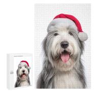 1000 PCS Jigsaws Adults Puzzles Old English Sheepdog with Santa Hat Adult Puzzles Relaxing Games Precision Cutting Unique Gifts for Birthday And Christmas 1000 PCS