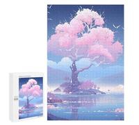 1000 PCS Jigsaws Adults Puzzles Pink Tree Beside The Lake Jigsaw for Adults Relax Games Birthday Present Birthday And Unique Gifts 1000 PCS