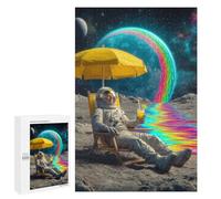 1000 PCS Jigsaws Adults Puzzles Relaxing Astronaut on The Moon with Rainbow Puzzles for Teenagers Family Activities Educational Challenge for Educational Game Challenge Toy 1000 PCS