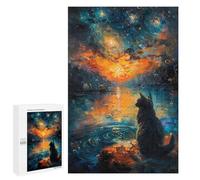 1000 PCS Jigsaws Adults Puzzles Starry Night Sunset Cat Jigsaw for Adults Toy Wall Decor Perfect Decoration for Is Ideal As A Gift 1000 PCS