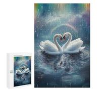 1000 PCS Jigsaws Adults Puzzles Swans in Love Under Rainbow Rain Adult Puzzles Relaxing Games Precision Cutting Unique Gifts for Birthday And Christmas 1000 PCS