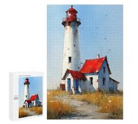 1000 PCS Jigsaws Adults Puzzles Watercolor Lighthouse with Red Roof House Jigsaw Puzzle Family Game Analysis And Logic Parent-child Interaction 1000 PCS