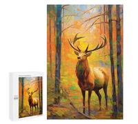 1000 PCS Jigsaws Autumn Forest Elk Painting Jigsaws for Adults Puzzle Hand Speed Race Help The Brain Exercise Beautiful Design Game 1000 PCS