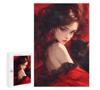1000 PCS Jigsaws for Adults Elegant Red Dress with Black Cat Jigsaw for Teenagers Improve Memory Every Piece Is Unique - Toys Educational Games 1000 PCS