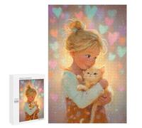 1000 PCS Jigsaws for Adults Girl Holding Kitten with Hearts Jigsaw for Teenagers Improve Memory Every Piece Is Unique - Toys Educational Games 1000 PCS