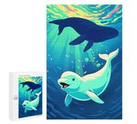 1000 PCS Jigsaws for Adults Puzzle Beluga & Whale, An Ocean Light Dance Jigsaws for Adults Fun Games Stress Reliever Challenging To Complete 1000 PCS