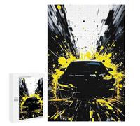 1000 PCS Jigsaws for Adults Puzzle Black Car with Yellow Splatter Effect Jigsaws for Adults Fun Games Stress Reliever Challenging To Complete 1000 PCS