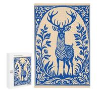 1000 PCS Jigsaws for Adults Puzzle Blue Deer Floral Illustration Puzzles for Teenagerss Birthday Present Help The Brain Exercise Challenging Game Gifts 1000 PCS