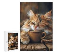 1000 PCS Jigsaws for Adults Puzzle Calico Cat Coffee Morning Jigsaw for Adults Fun Games Presents for Women Challenging To Complete 1000 PCS