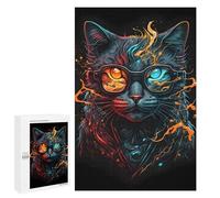 1000 PCS Jigsaws for Adults Puzzle Cat Retro Wearing Glasses Jigsaws for Adults Fun Games Stress Reliever Challenging To Complete 1000 PCS