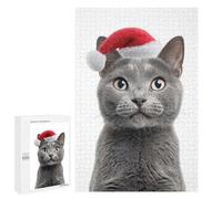 1000 PCS Jigsaws for Adults Puzzle Chartreux Cat with Santa Hat Jigsaw for Adults Fun Games Presents for Women Challenging To Complete 1000 PCS