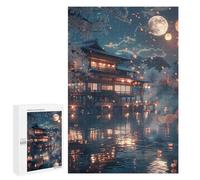 1000 PCS Jigsaws for Adults Puzzle Cherry Blossom Moonlit Lake House Jigsaw Puzzles for Adults For Family Fun for Birthday, Chrismas Unique Challenge Game 1000 PCS
