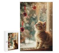 1000 PCS Jigsaws for Adults Puzzle Christmas Kitten Window Snow Jigsaw Puzzles for Adults For Family Fun for Birthday, Chrismas Unique Challenge Game 1000 PCS