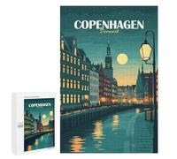 1000 PCS Jigsaws for Adults Puzzle Copenhagen, Denmark Cityscape at Night Jigsaws for Adults Fun Games Stress Reliever Challenging To Complete 1000 PCS