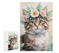 1000 PCS Jigsaws for Adults Puzzle Cute Cat with Flower Crown Watercolor Puzzles for Adults Toy Wall Decor Enhance Memory Gifts for Friends And Family 1000 PCS
