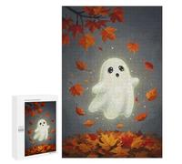 1000 PCS Jigsaws for Adults Puzzle Cute Ghost in Autumn Leaves Jigsaw for Adults Fun Games Presents for Women Challenging To Complete 1000 PCS
