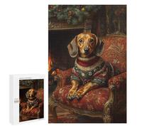 1000 PCS Jigsaws for Adults Puzzle Dachshund in Christmas Sweater by Fireplace Cozy Holiday Dog Wall Art Jigsaw for Adults Fun Games Presents for Women Challenging To Complete 1000 PCS