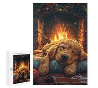 1000 PCS Jigsaws for Adults Puzzle Dog Sleeping by Fireplace Jigsaw for Adults Fun Games Presents for Women Challenging To Complete 1000 PCS