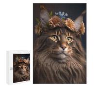 1000 PCS Jigsaws for Adults Puzzle Floral Crowned Cat Portrait Adult Jigsaw Relax Games Difficult Challenge Challenging To Complete 1000 PCS