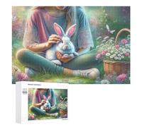 `1000 PCS Jigsaws for Adults Puzzle Girl with Rabbit in Garden Adult Jigsaw Puzzle Toy Wall Decor Wall Art Challenging To Complete 1000 PCS