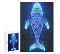 1000 PCS Jigsaws for Adults Puzzle Glowing Blue Whale with Tribal Patterns Jigsaws for Adults Fun Games Stress Reliever Challenging To Complete 1000 PCS