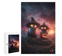 1000 PCS Jigsaws for Adults Puzzle Halloween Cats with Jack-o'-Lanterns Jigsaw Puzzles for Adults For Family Fun for Birthday, Chrismas Unique Challenge Game 1000 PCS