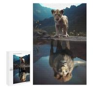 1000 PCS Jigsaws for Adults Puzzle Lion Cub Reflection in Water Puzzle for Adults Family Game Difficult Challenge Gifts for Friends And Family 1000 PCS