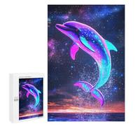 1000 PCS Jigsaws for Adults Puzzle Neon Dolphin Leaping Water Puzzles for Adults Family Games Staycation Kill Time Challenging To Complete 1000 PCS