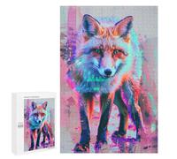 1000 PCS Jigsaws for Adults Puzzle Neon Glitch Fox Jigsaw for Adults Fun Games Presents for Women Challenging To Complete 1000 PCS